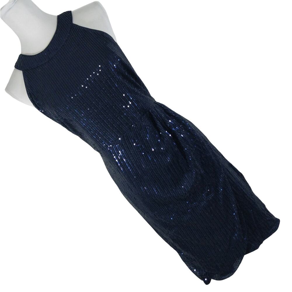 NWOT! JASAMBAC! NAVY BLUE MICRO SEQUIN EMBELLISHED DRAPED FRONT DRESS! SZ XL